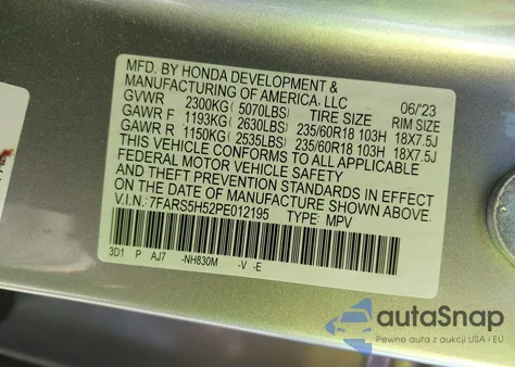 2023 Honda Cr-V Hybrid Sport z USA, uszkodzony, nr VIN 7FARS5H52PE012195